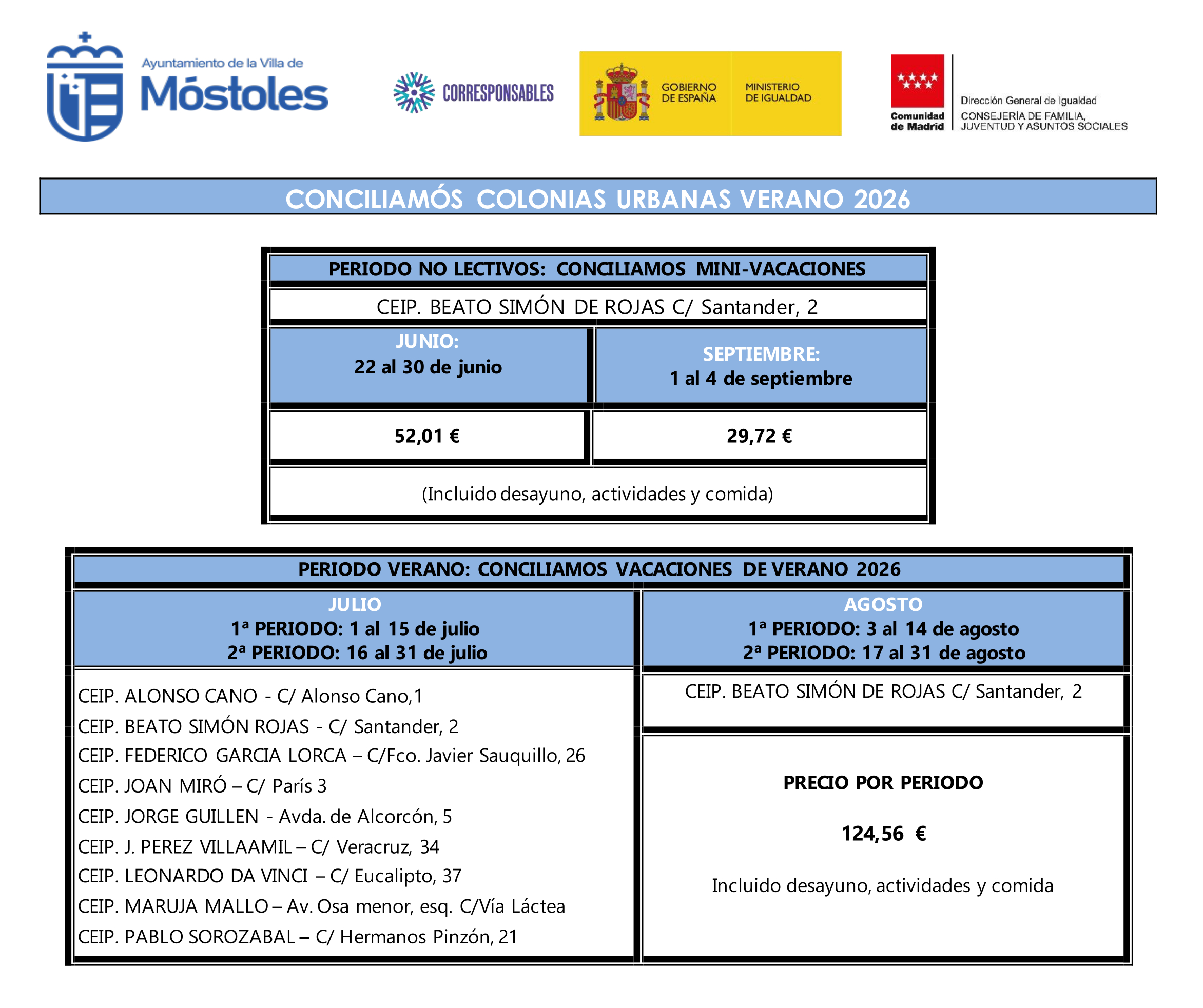 cuadro COLONIAS URBANAS CONCILIAMÓS GENERAL 2026 cambio