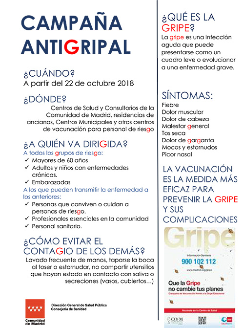 Información Comunidada de Madrid sobre Campaña Antigripal 2018