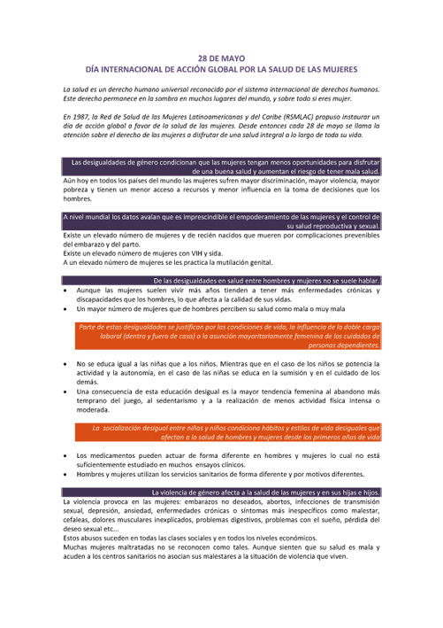 Dia Internacional Salud Mujer 28 de mayo día internacional