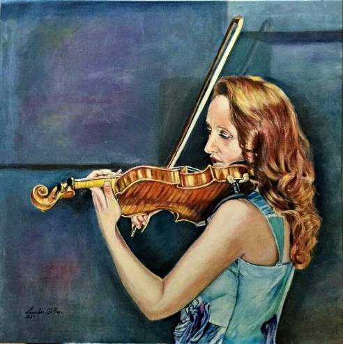 Portada Exposición "Músicos" de Lourdes Domínguez Rosa violinista