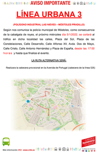 Desvio de transporte público por Cabalgata de Reyes Mayos Línea Urbana 3 p