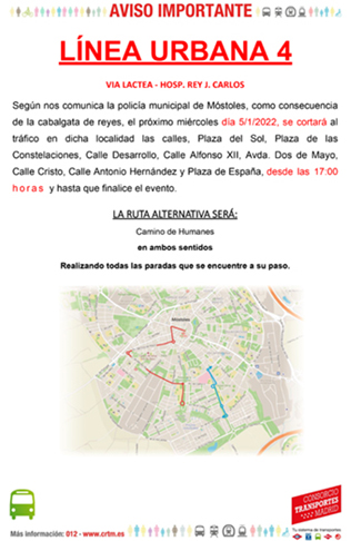 Desvio de transporte público por Cabalgata de Reyes Mayos Línea Urbana 4 p