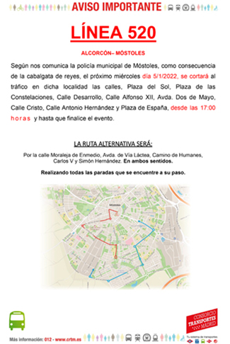 Desvio de transporte público por Cabalgata de Reyes Mayos Línea 520 p