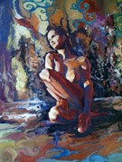 COLECCIONES. MUJER EN ROJO (mixta sobre lienzo 92x73 cm.)