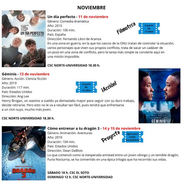 Cine + cine noviembre 11 13 y 14