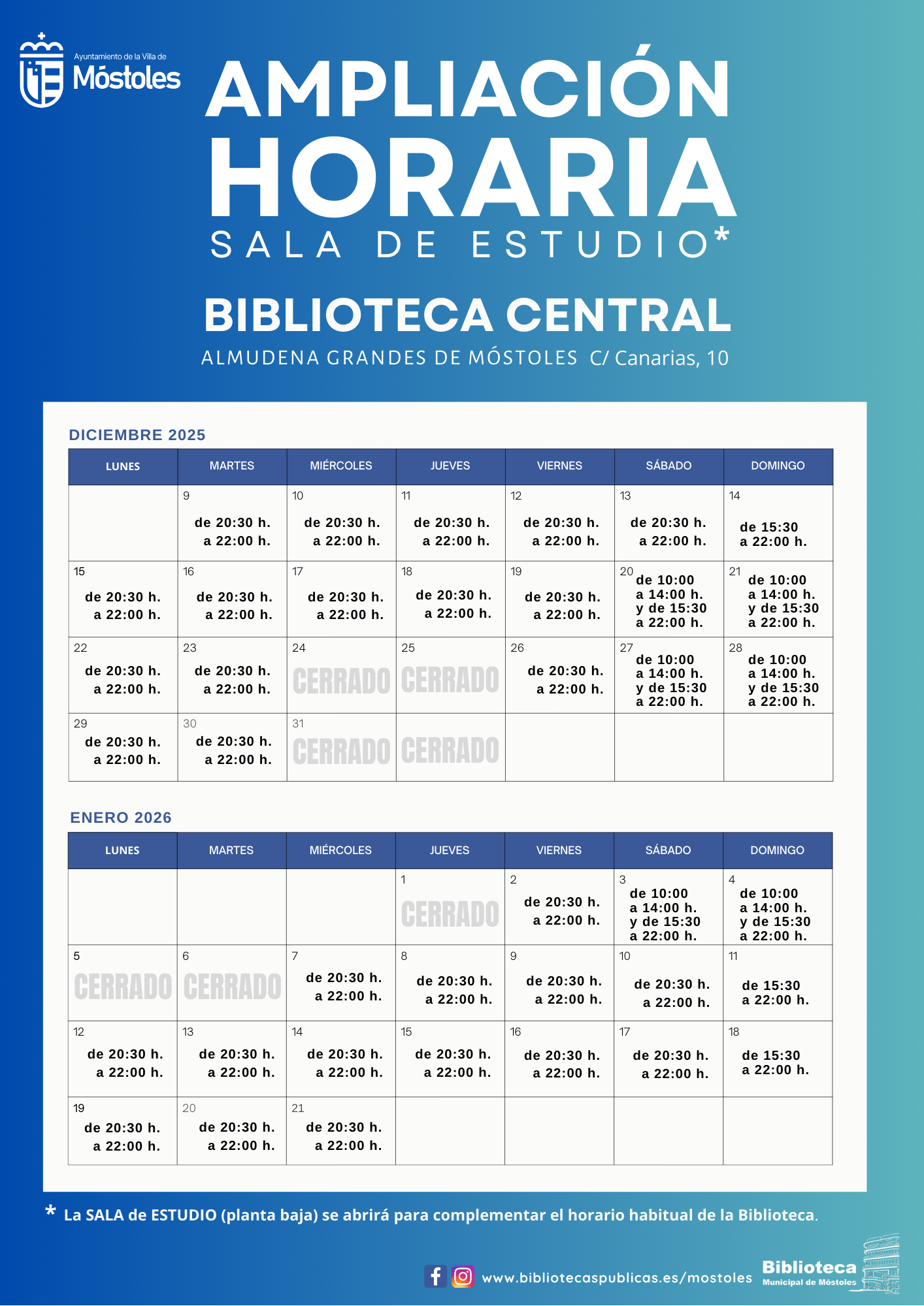 Móstoles refuerza el horario de las salas de estudio de la Biblioteca ...
