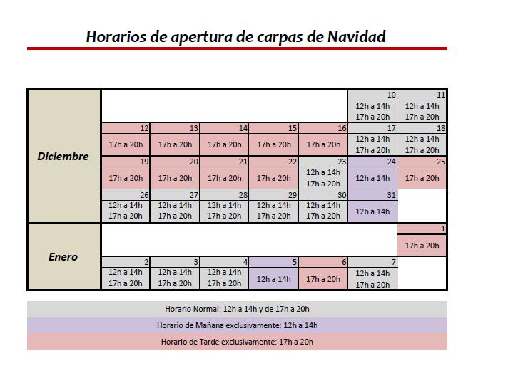 horarios apertura carpas de navidad