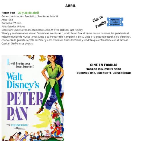 cartel Peter Pan ABRIL Cine en Familia