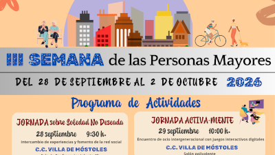 Móstoles celebra la III Semana de las Personas Mayores con actividades del 28 de septiembre al 2 de octubre