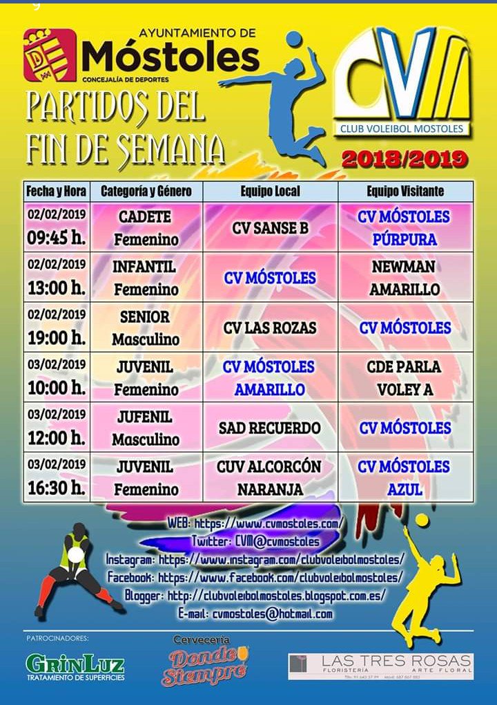Partidos del Club Voleibol Móstoles este fin de semana
