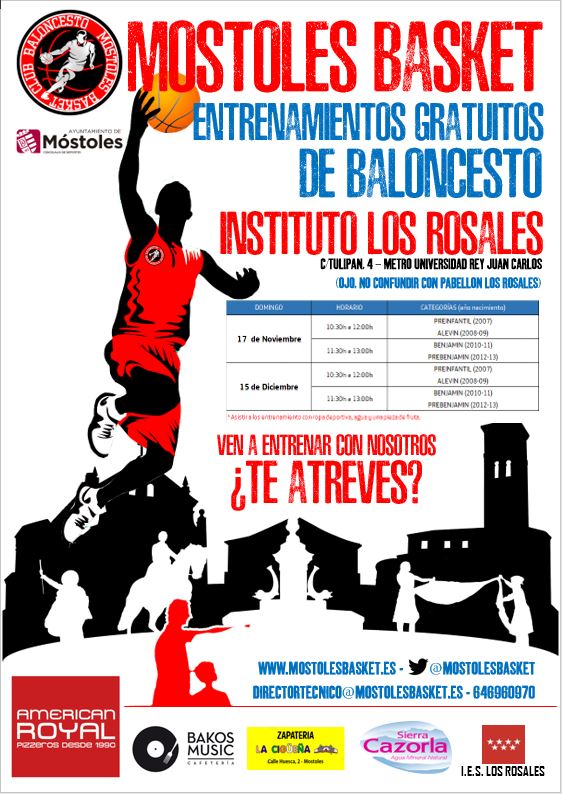 Cartel entrenamiento gratuitos de baloncesto