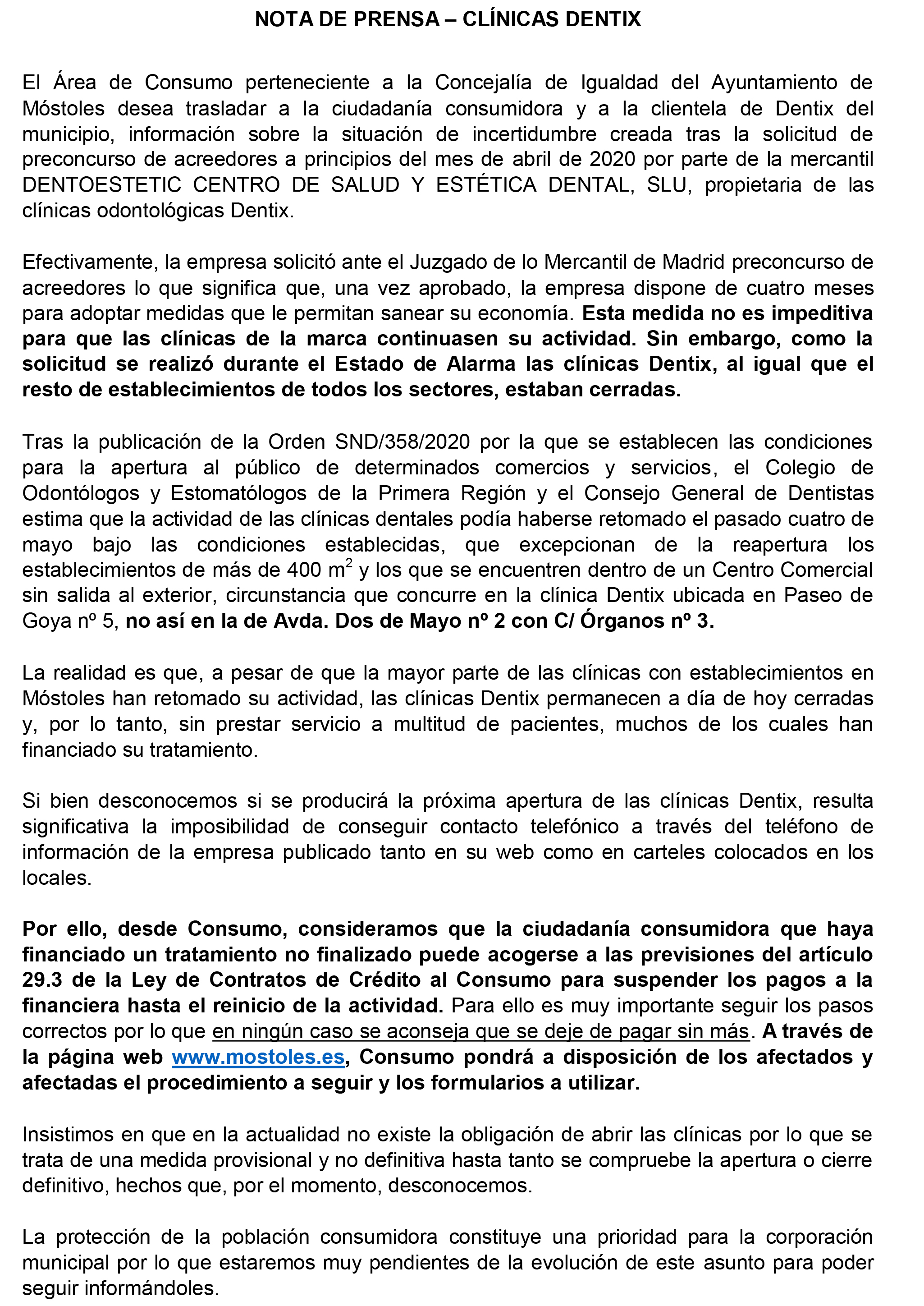 Nota de Prensa Clínica DENTIX