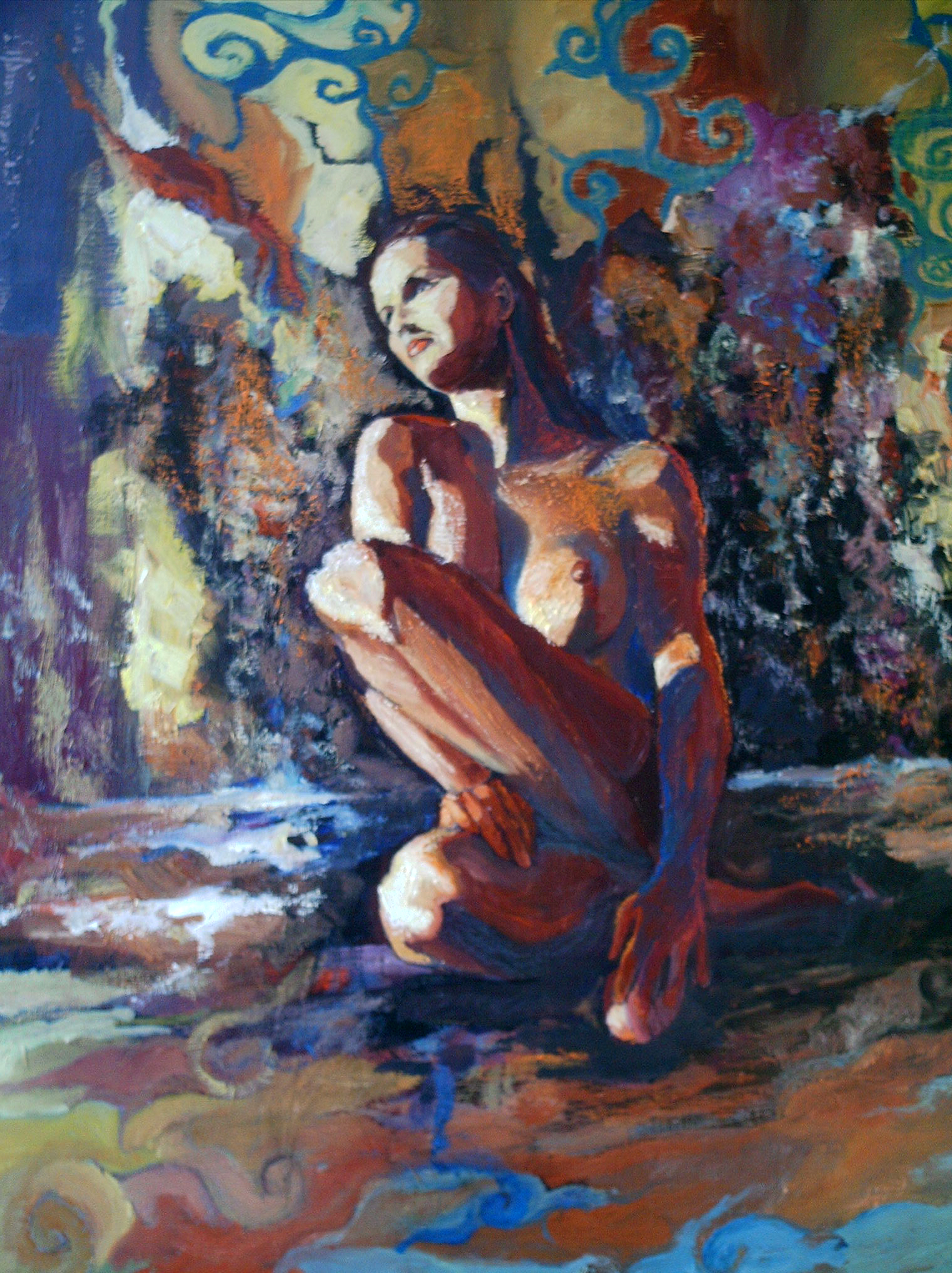 COLECCIONES. MUJER EN ROJO (mixta sobre lienzo 92x73 cm.)